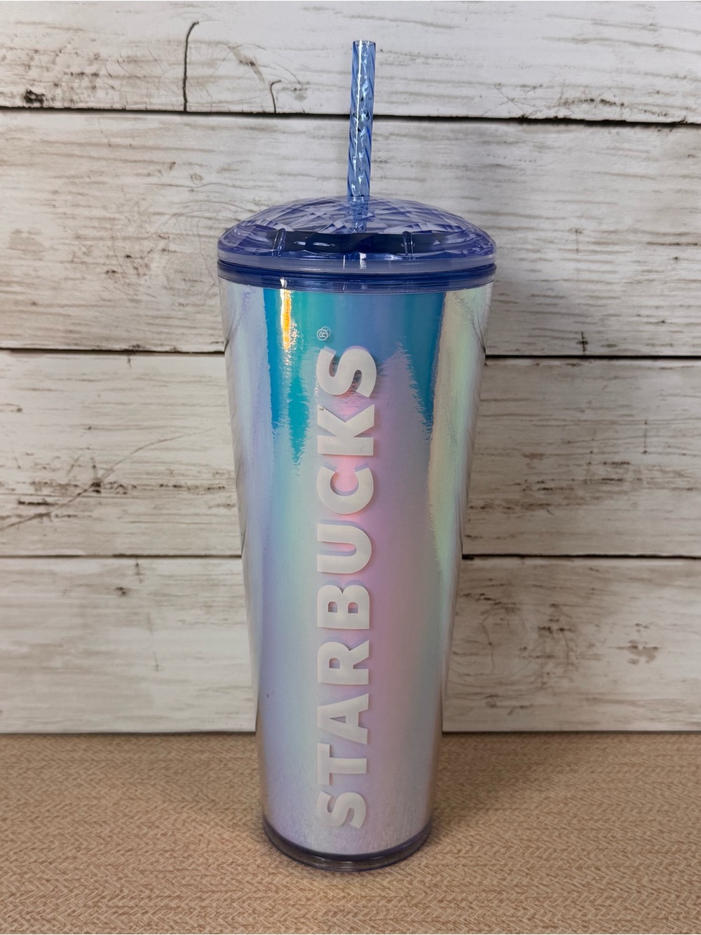 Starbucks Iridescent Lavender & Blue Holographic Tumbler with Straw